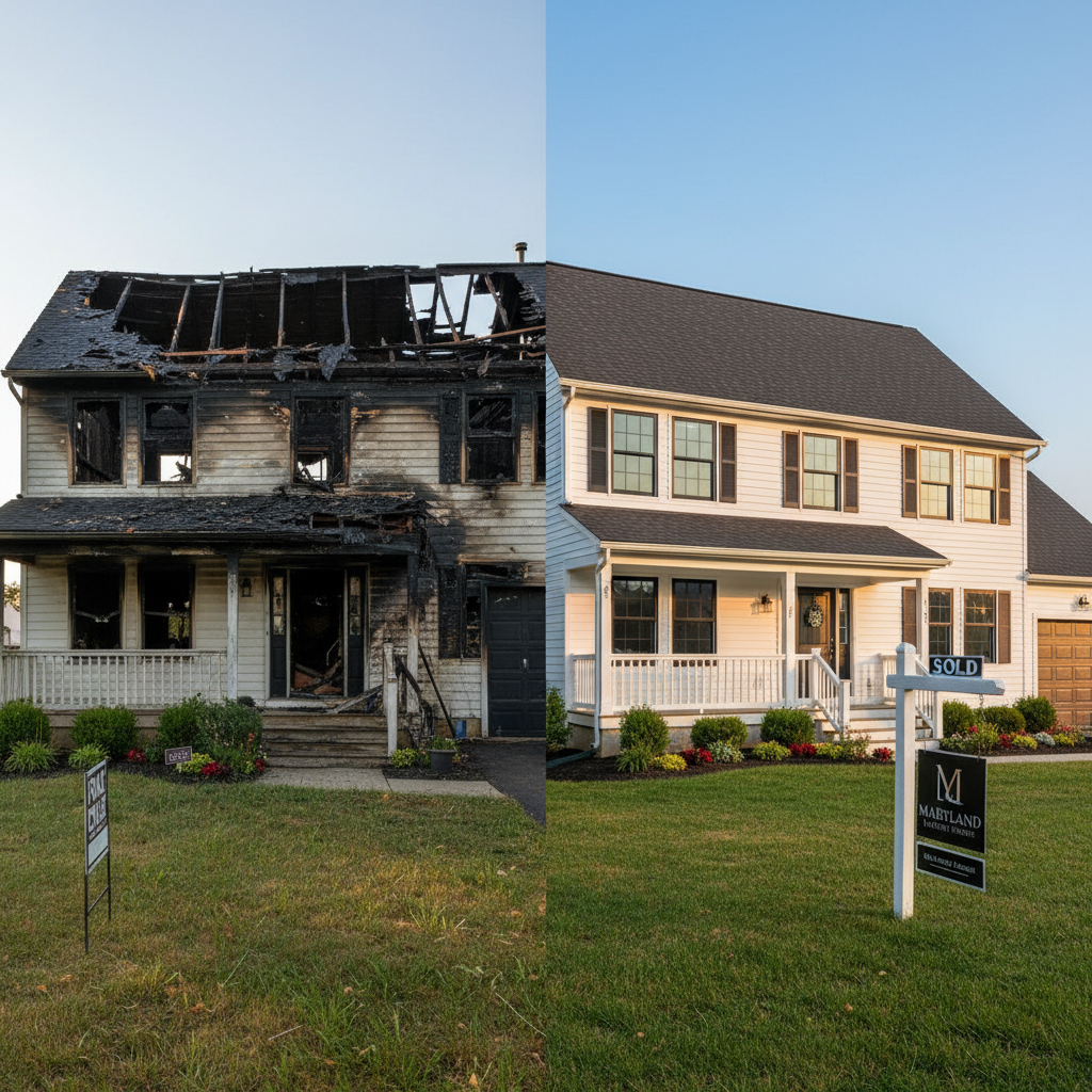 sell fire damaged home as-is vs repair Maryland